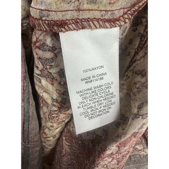 Frye & Co Fall Brown Orange Midi Long Sleeve Dress XL Western Boho Smock Ruffle - Picture 5 of 12